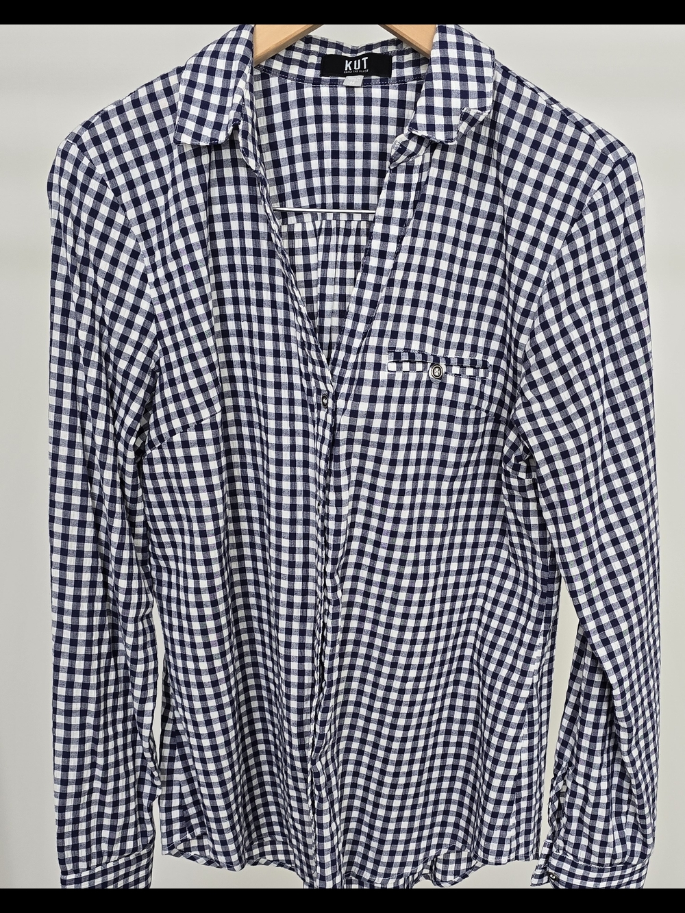 Kut from the Kloth Navy and White Gingham Button-Up Shirt